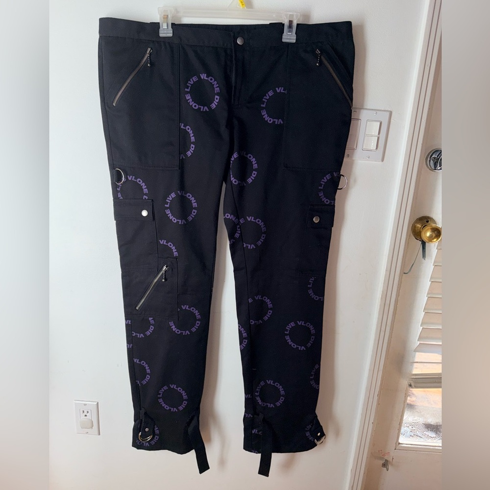 VLONE Black Cargo Pants with Purple Logo